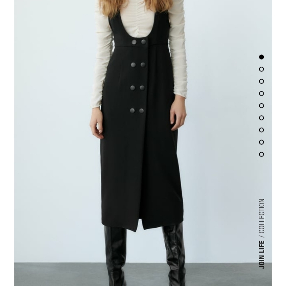 Zara BUTTONED PINAFORE DRESS - Picture 3 of 5